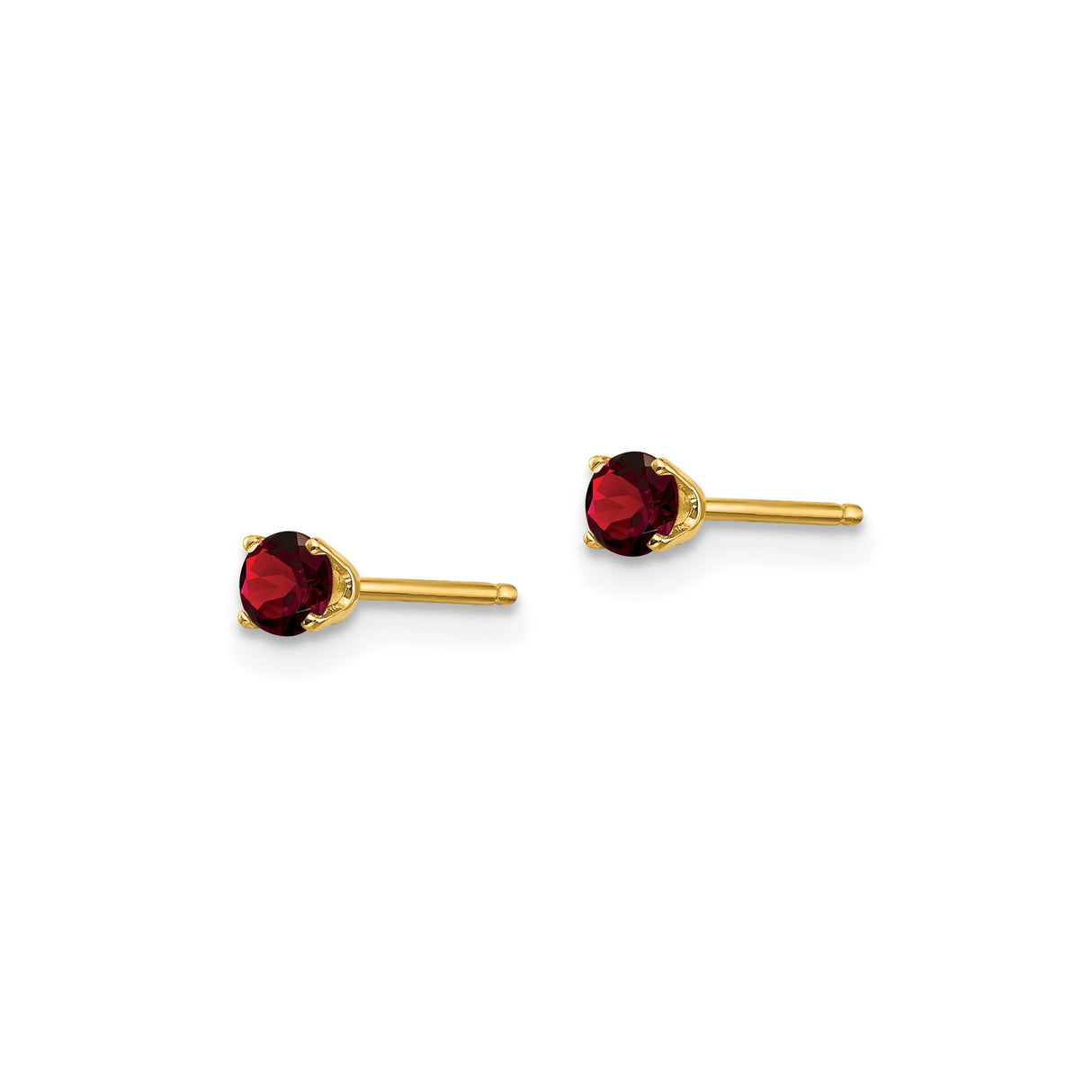 14k Yellow Gold Stud Earrings with Round Garnet, Four Prong Setting, Classic Minimalist Style