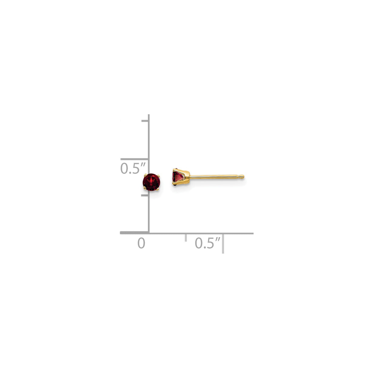 14k Yellow Gold Stud Earrings with Round Garnet, Four Prong Setting, Classic Minimalist Style