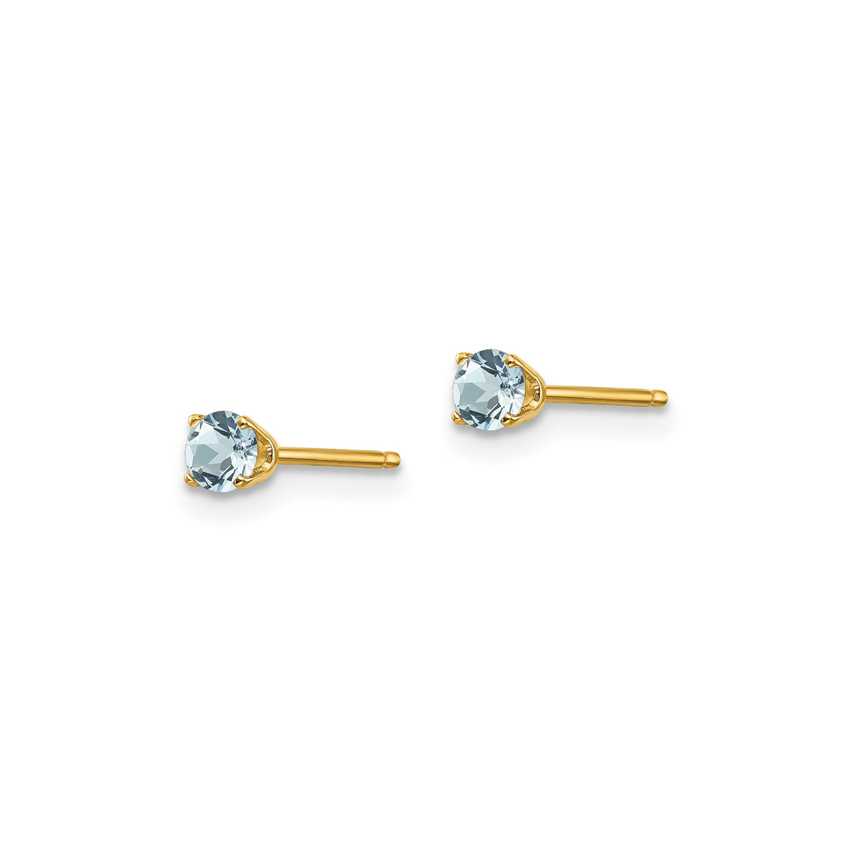 14k Yellow Gold Stud Earrings with Round Aquamarine in Four Prong Setting