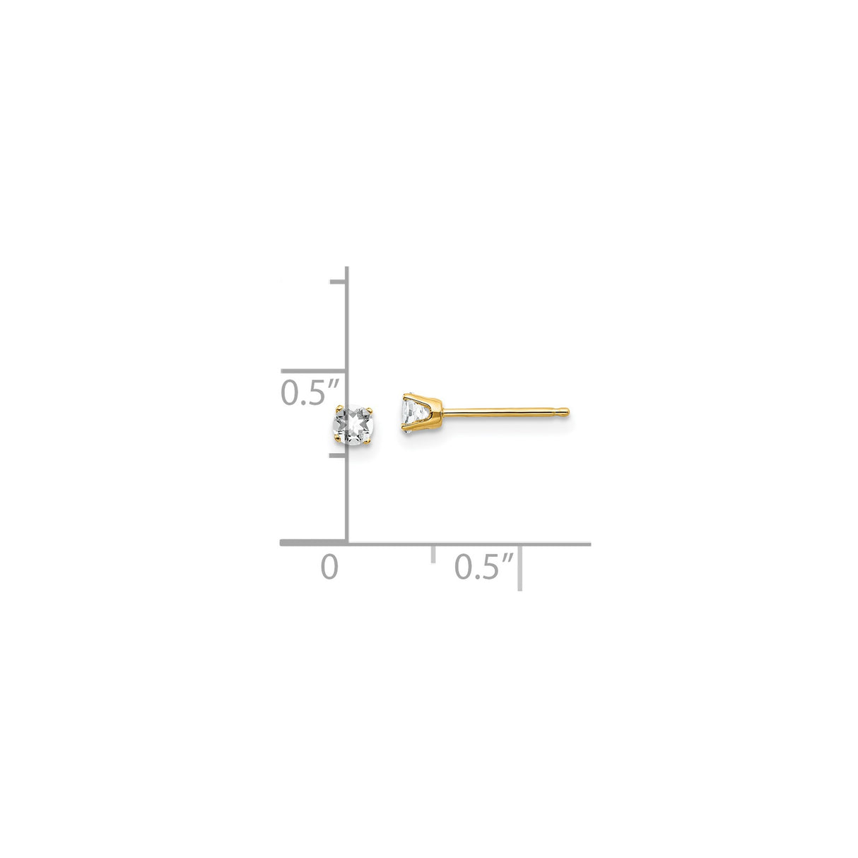 14k Yellow Gold Stud Earrings with White Topaz, Four Prong Setting, Minimalist Style