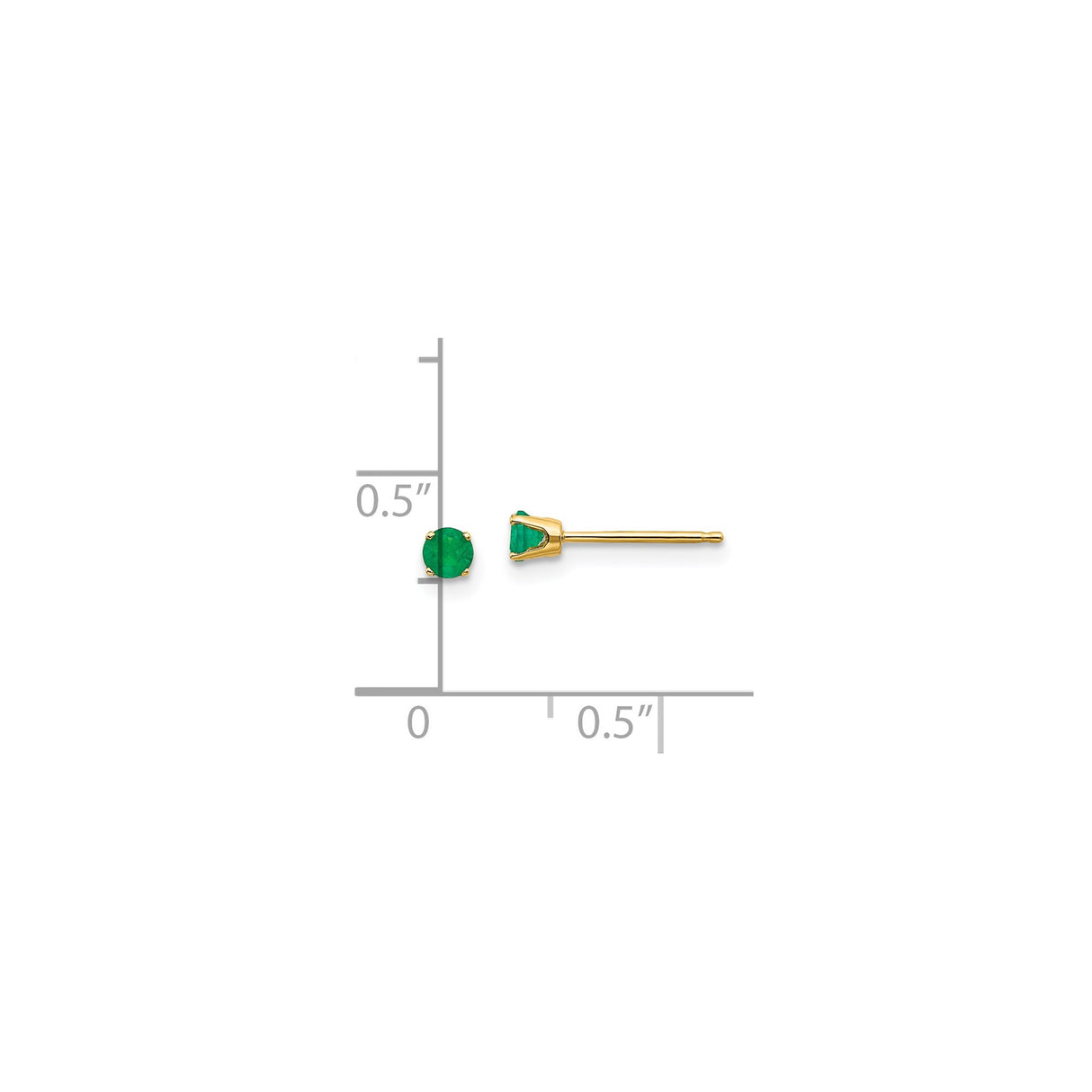 14k Yellow Gold Stud Earrings with Round Emerald in Four-Prong Setting