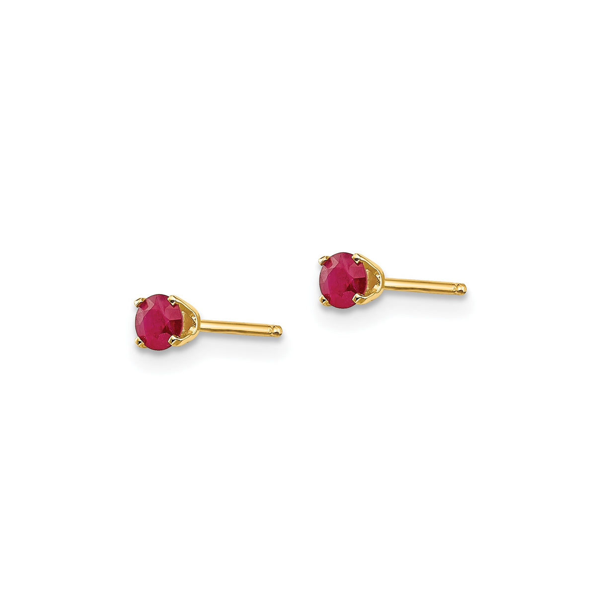 14k Yellow Gold Ruby Stud Earrings, Round Prong-Set Gemstones, Classic Minimalist Style for Women