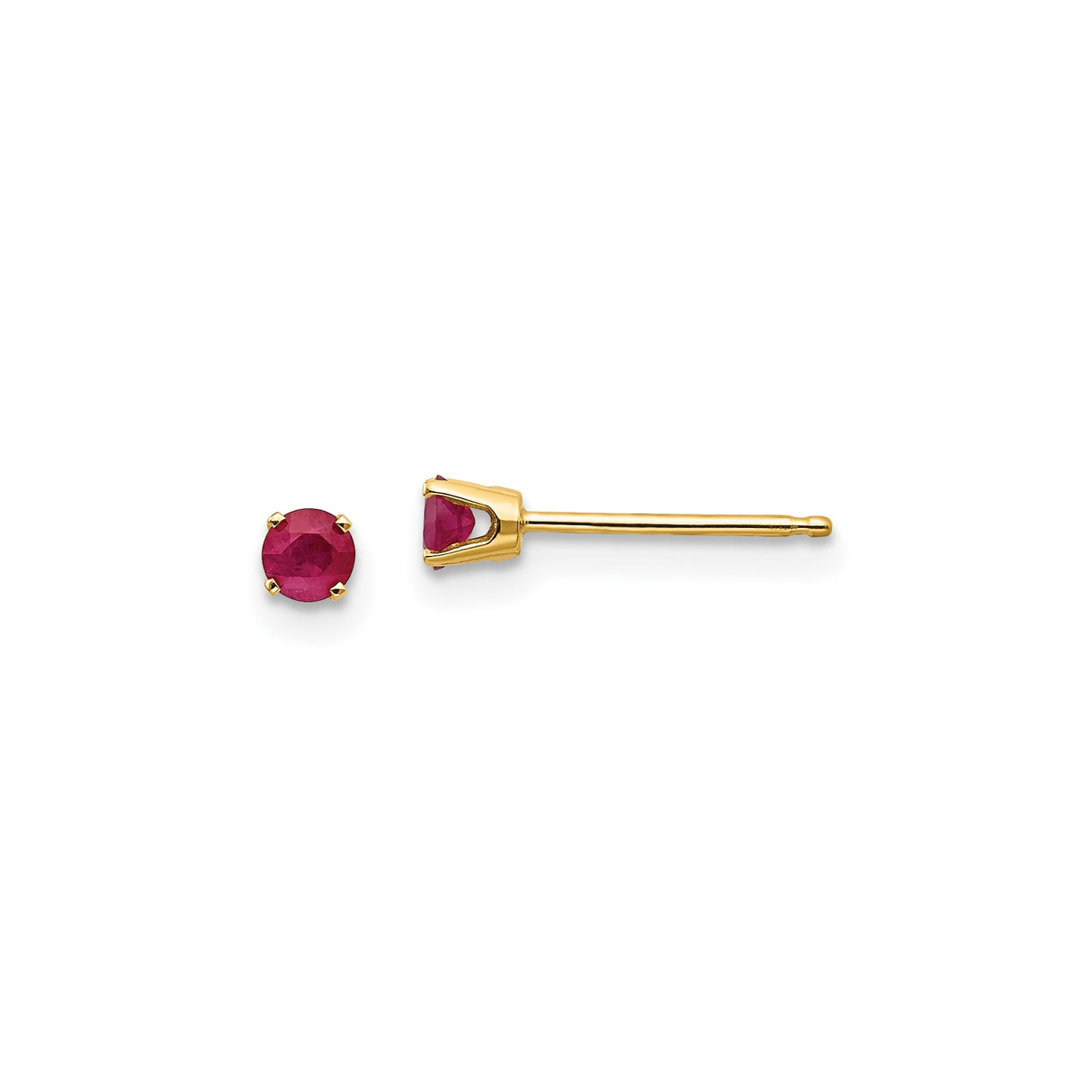 14k Yellow Gold Ruby Stud Earrings, Round Prong-Set Gemstones, Classic Minimalist Style for Women