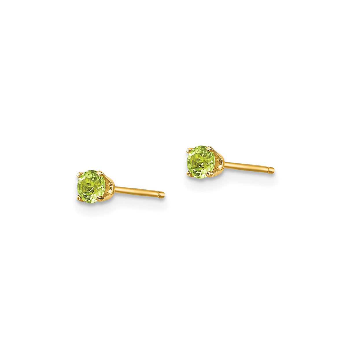 14k Yellow Gold Peridot Stud Earrings, Round Cut August Birthstone, Minimalist Womens Jewelry