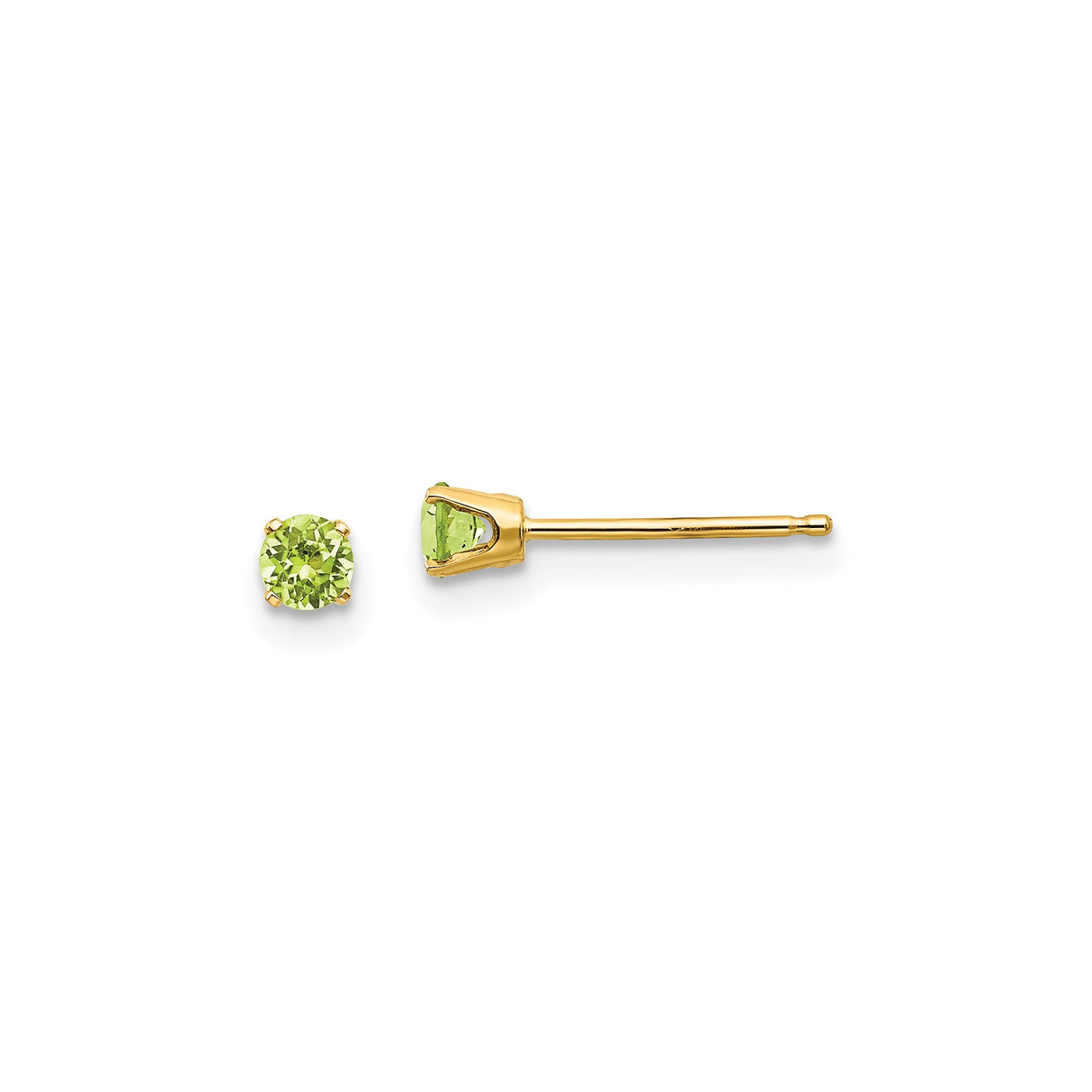 14k Yellow Gold Peridot Stud Earrings, Round Cut August Birthstone, Minimalist Womens Jewelry
