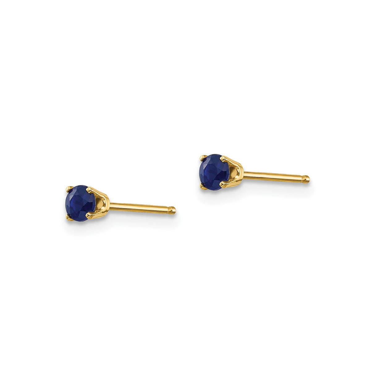 14k Yellow Gold Stud Earrings with Round Sapphire in Four-Prong Setting, Minimalist Design for Women