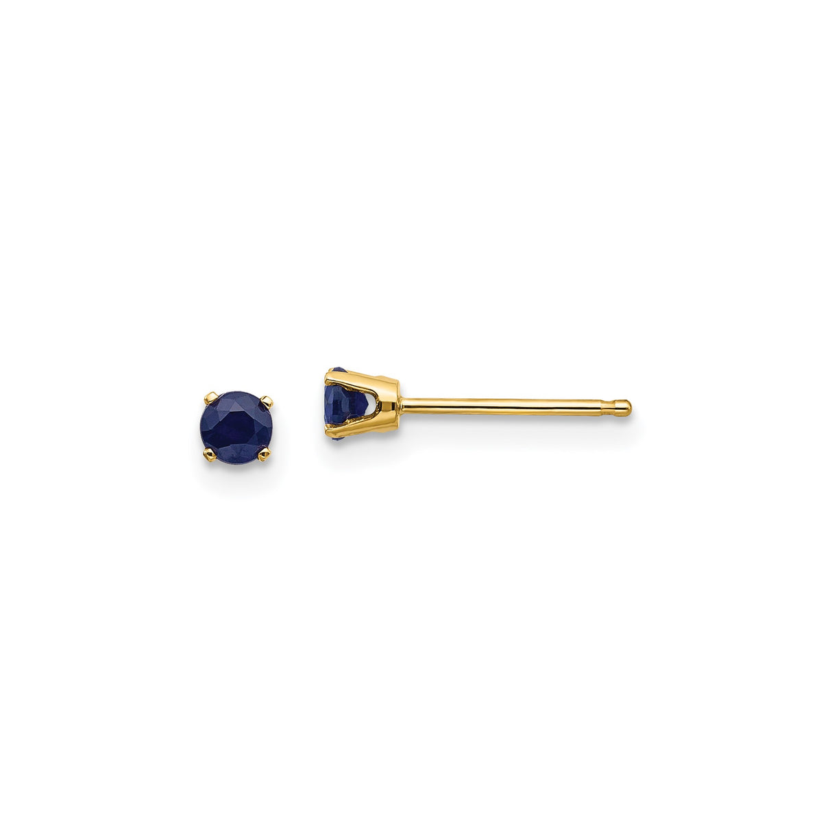 14k Yellow Gold Stud Earrings with Round Sapphire in Four-Prong Setting, Minimalist Design for Women