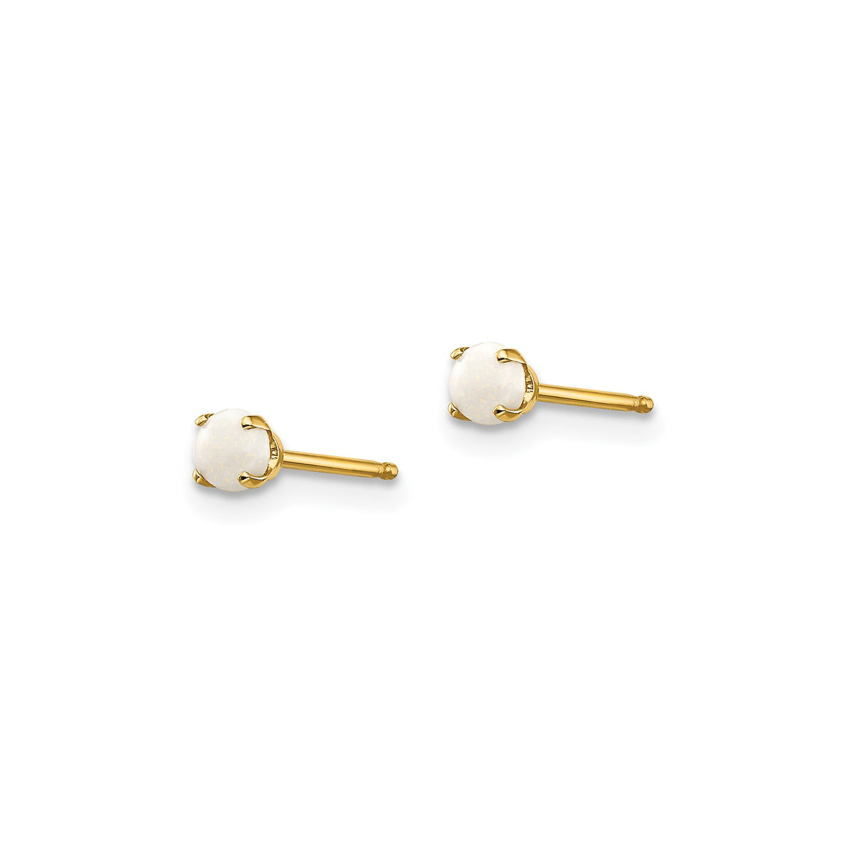 14k Yellow Gold Stud Earrings with Round White Opal in Four Prong Setting