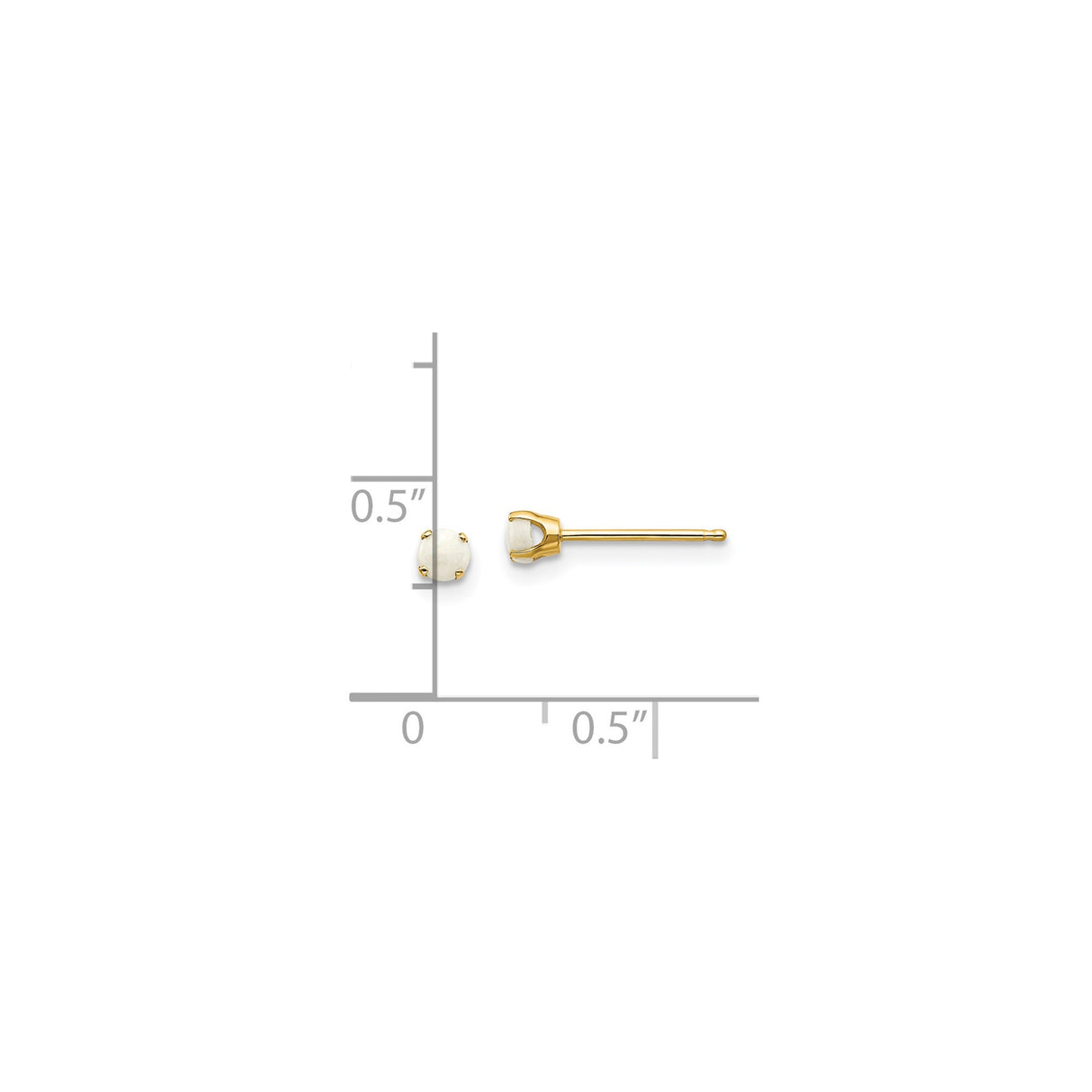 14k Yellow Gold Stud Earrings with Round White Opal in Four Prong Setting