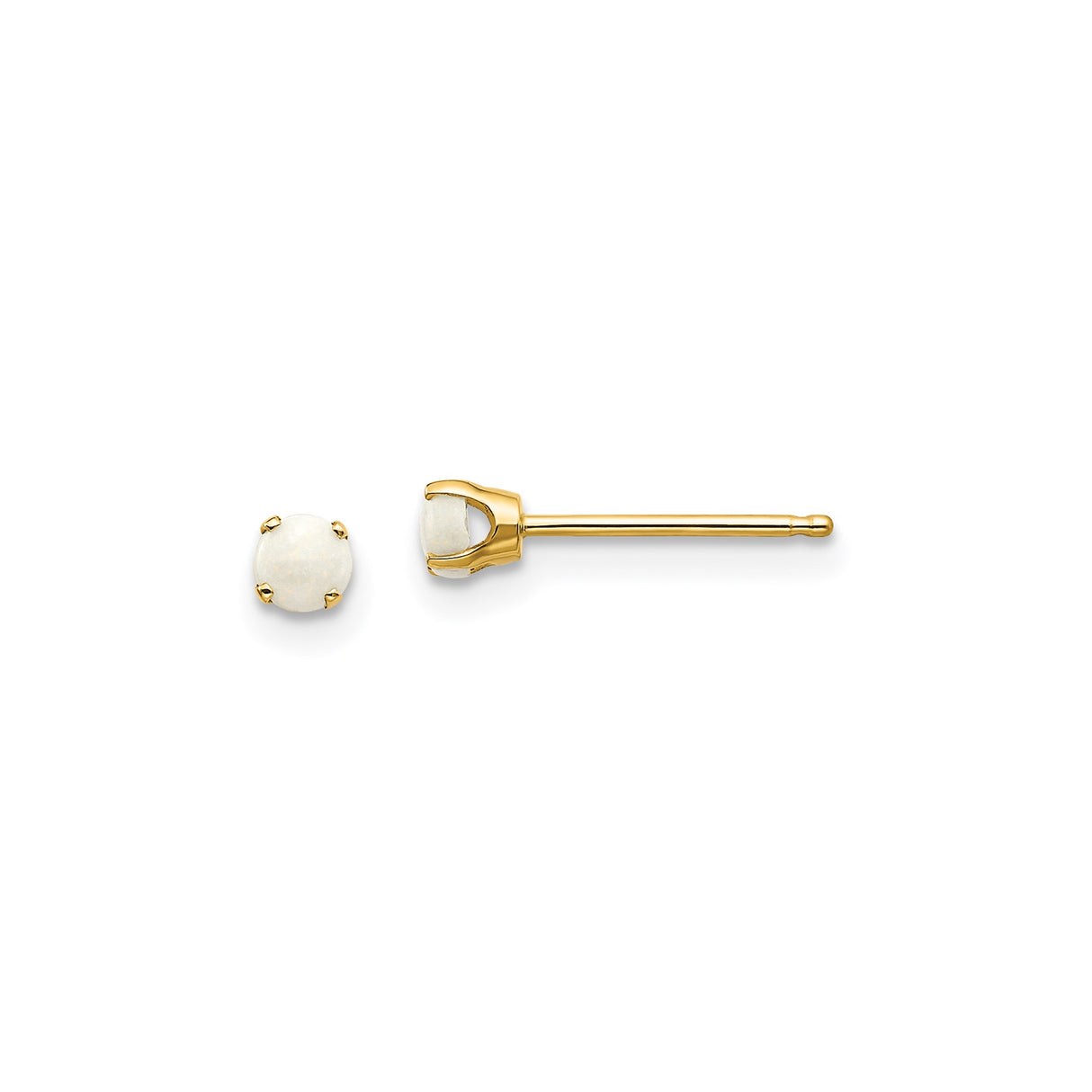 14k Yellow Gold Stud Earrings with Round White Opal in Four Prong Setting