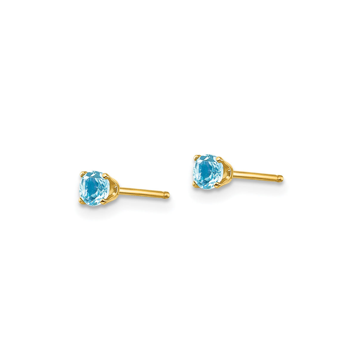 14k Yellow Gold Stud Earrings with Swiss Blue Topaz, Minimalist Birthstone Design