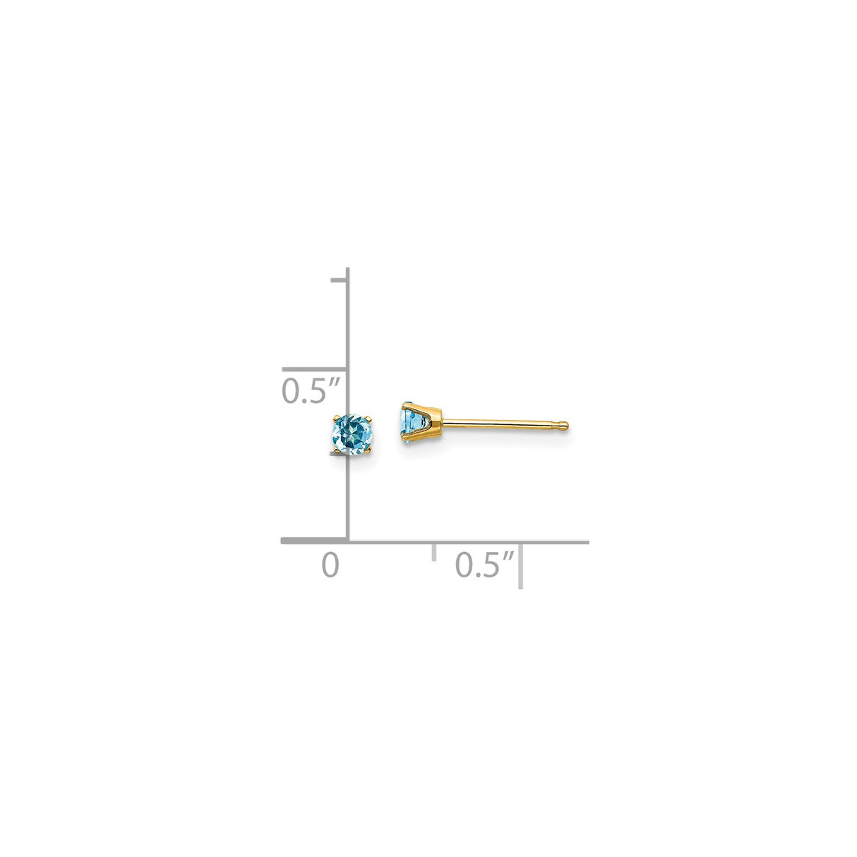 14k Yellow Gold Stud Earrings with Swiss Blue Topaz, Minimalist Birthstone Design