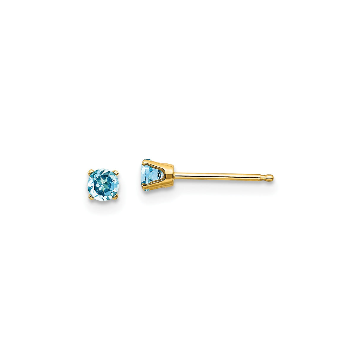 14k Yellow Gold Stud Earrings with Swiss Blue Topaz, Minimalist Birthstone Design