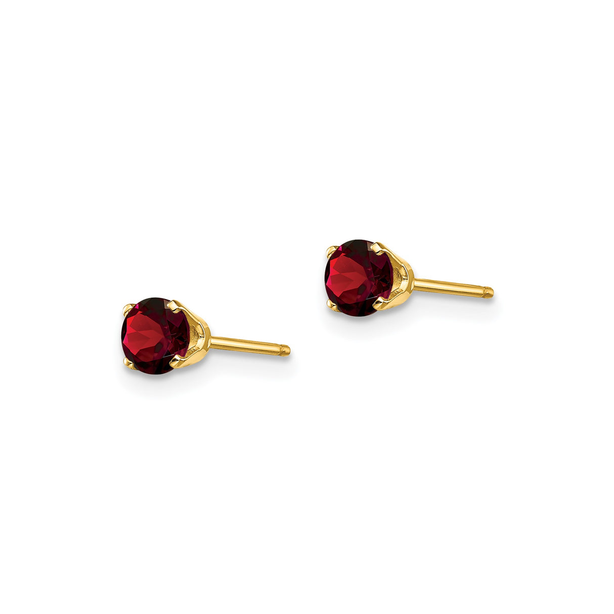 14k Yellow Gold Garnet Stud Earrings, Round Red Gemstone Post Earrings for Women