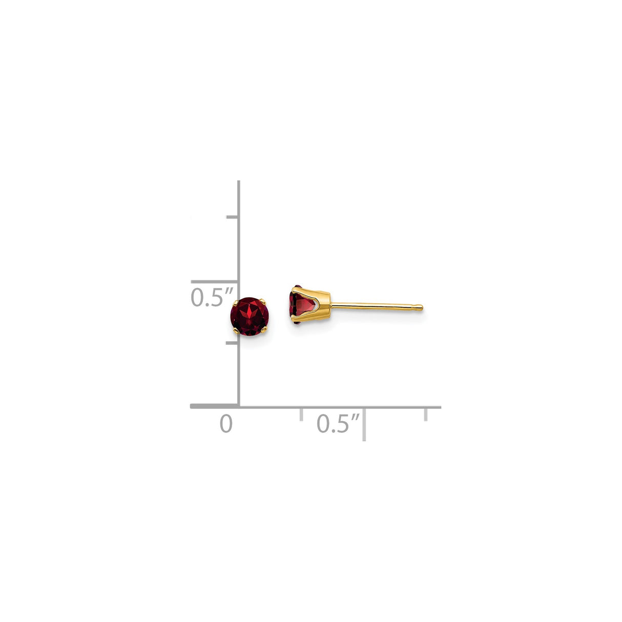 14k Yellow Gold Garnet Stud Earrings, Round Red Gemstone Post Earrings for Women
