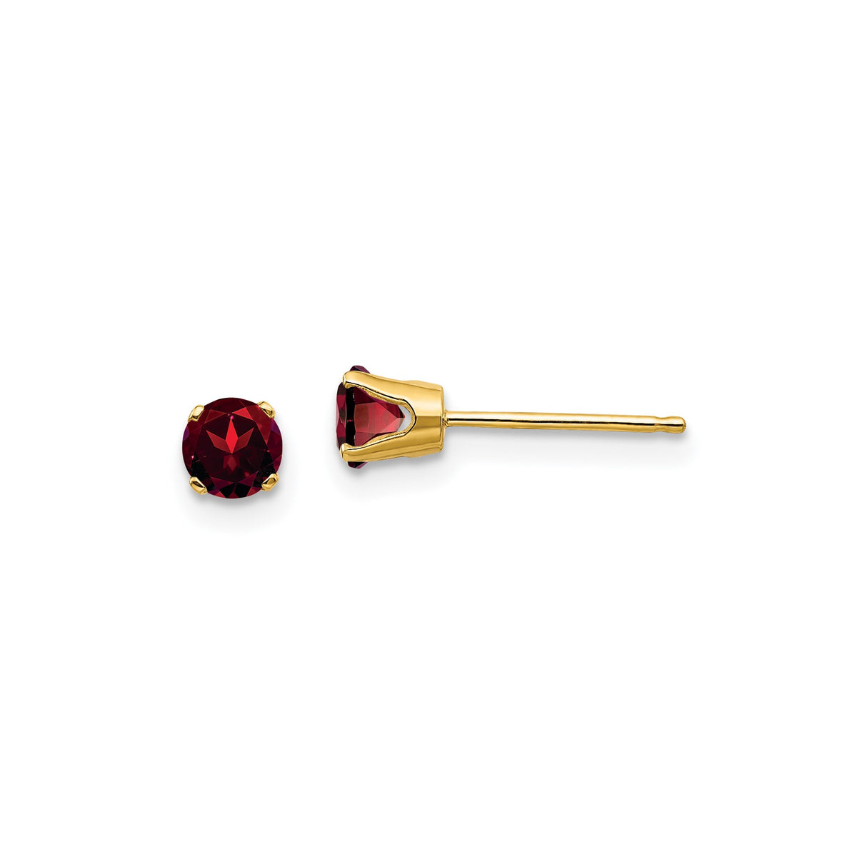 14k Yellow Gold Garnet Stud Earrings, Round Red Gemstone Post Earrings for Women