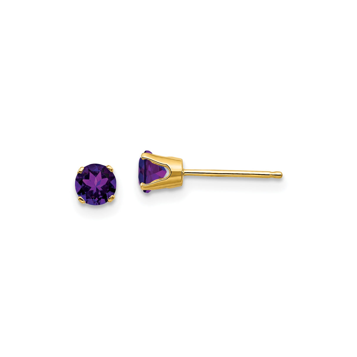 14k Yellow Gold Stud Earrings with Round Amethyst, Prong Set Minimalist Design