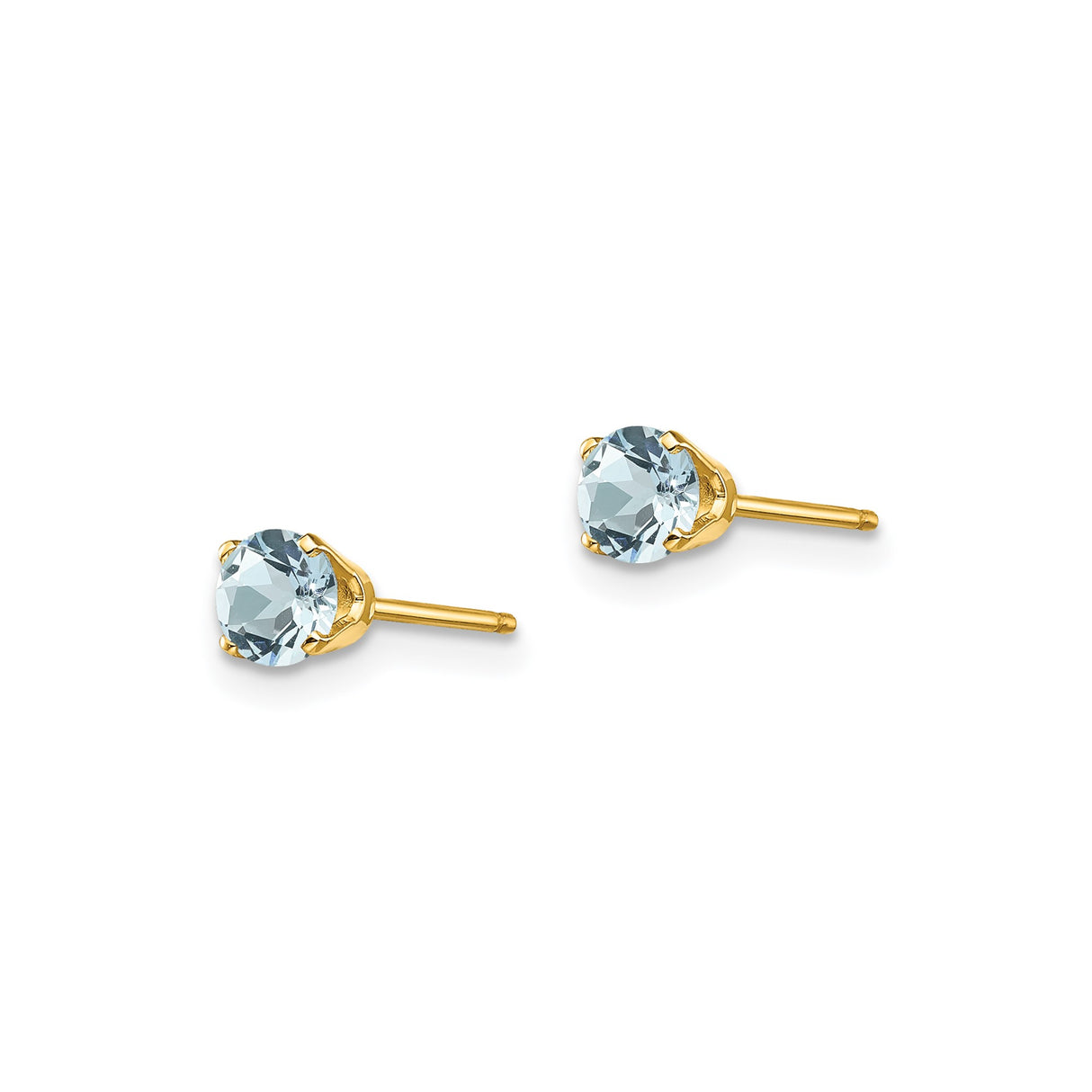 14k Yellow Gold Stud Earrings with Aquamarine, Round Cut, Minimalist Classic Style