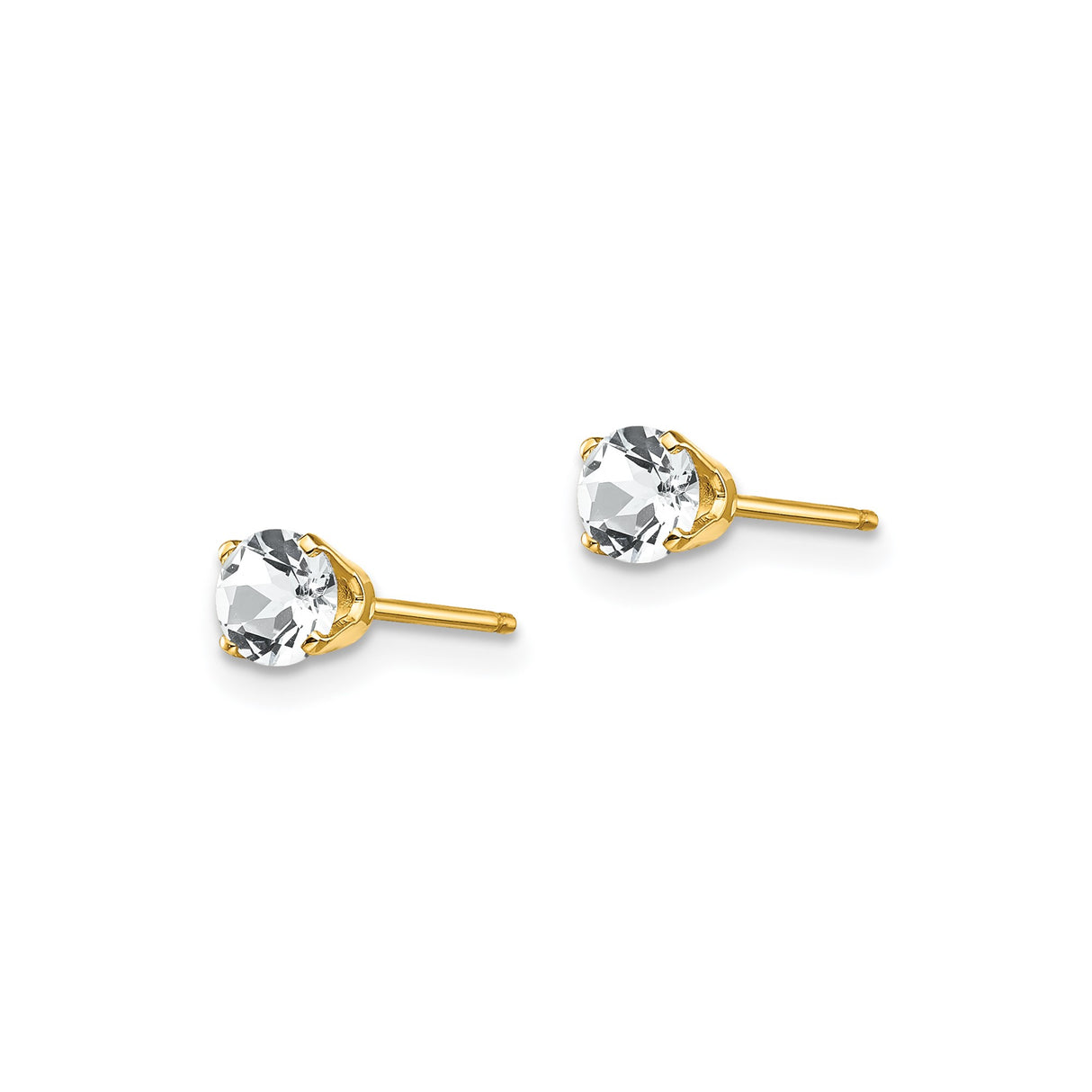 14k Yellow Gold Stud Earrings with Round White Topaz in Classic Four Prong Setting