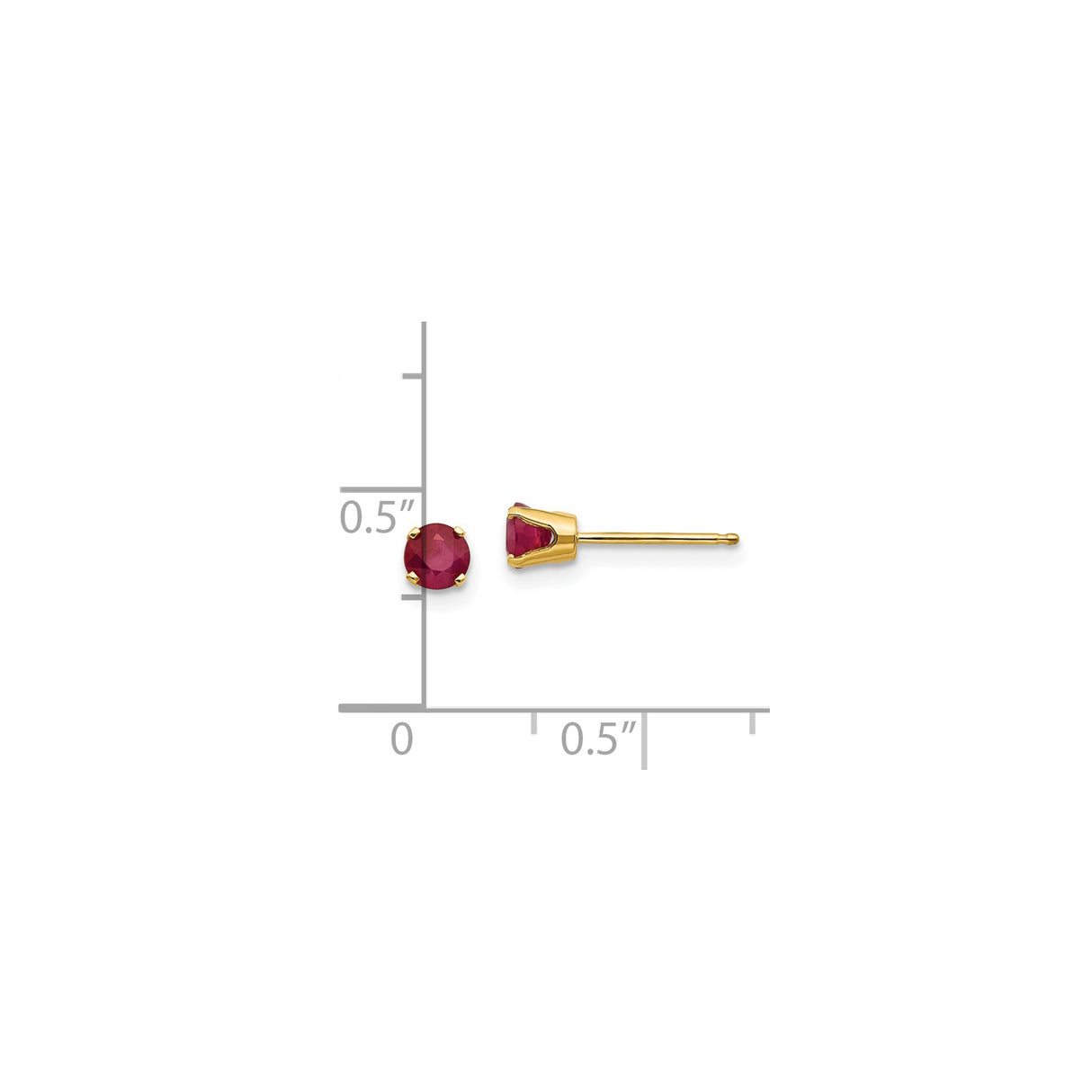 14k Yellow Gold Stud Earrings with Ruby in Four Prong Setting, Classic Design for Women