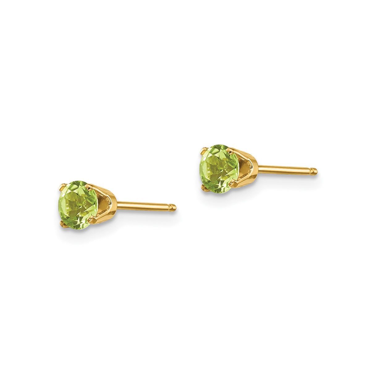 14k Yellow Gold Stud Earrings with Peridot, Round August Birthstone, Classic Four Prong Setting