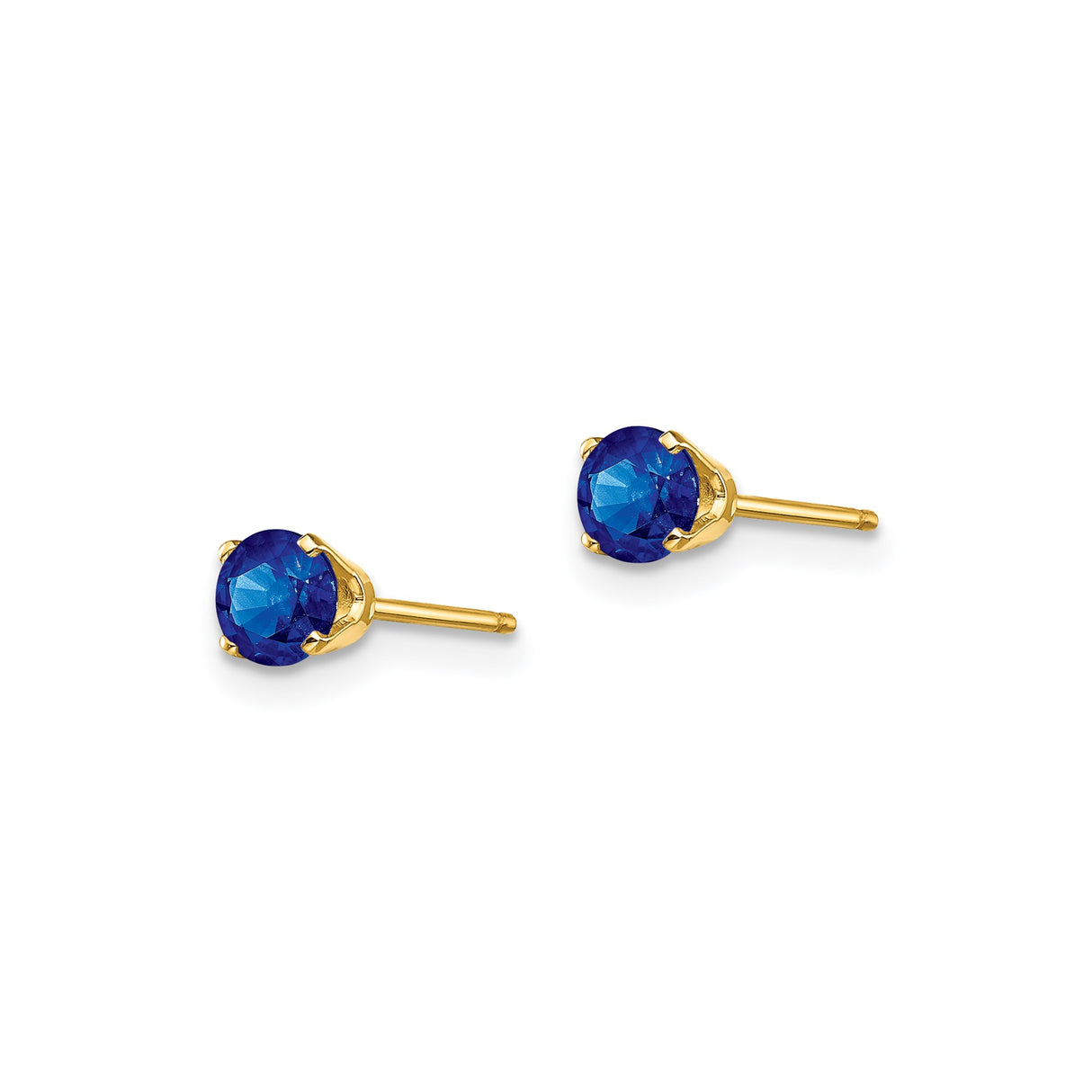 14k Yellow Gold Stud Earrings with Round Sapphire, Minimalist Four Prong Design for Women
