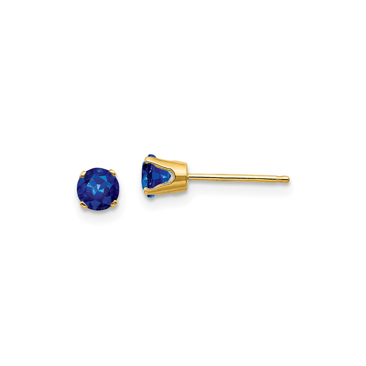 14k Yellow Gold Stud Earrings with Round Sapphire, Minimalist Four Prong Design for Women