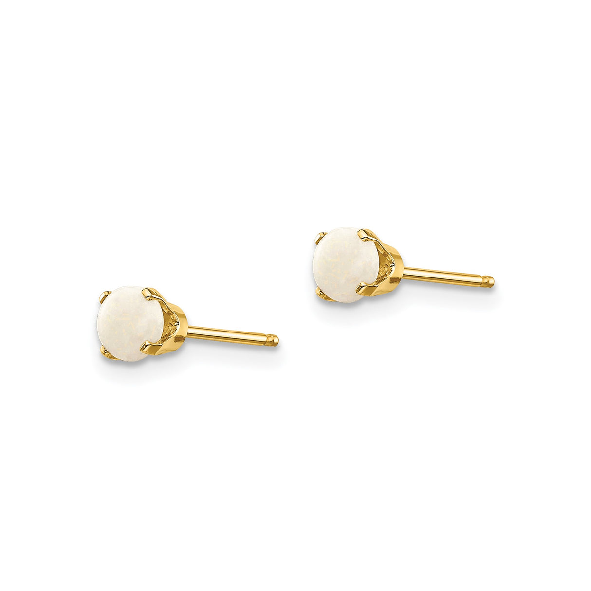 14k Yellow Gold Stud Earrings with Round White Opal, Minimalist Classic Design