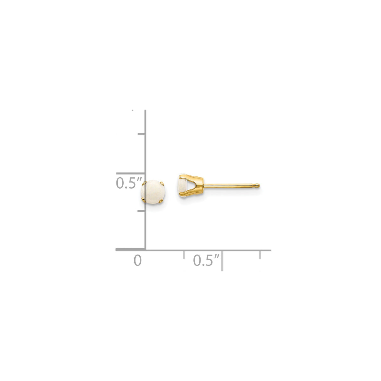 14k Yellow Gold Stud Earrings with Round White Opal, Minimalist Classic Design