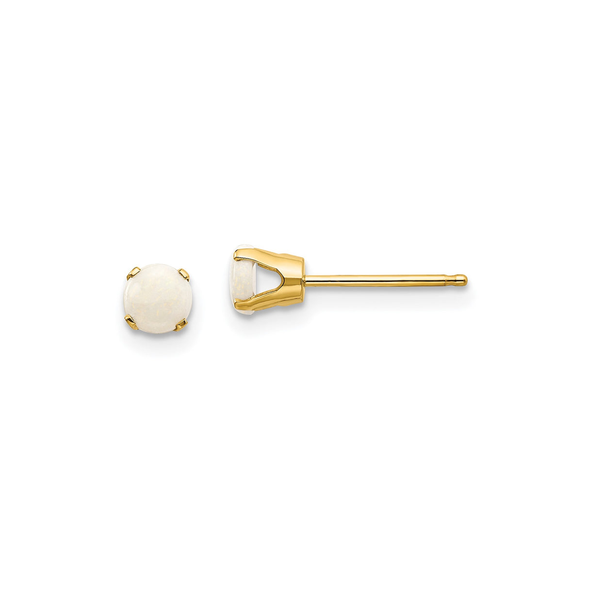 14k Yellow Gold Stud Earrings with Round White Opal, Minimalist Classic Design