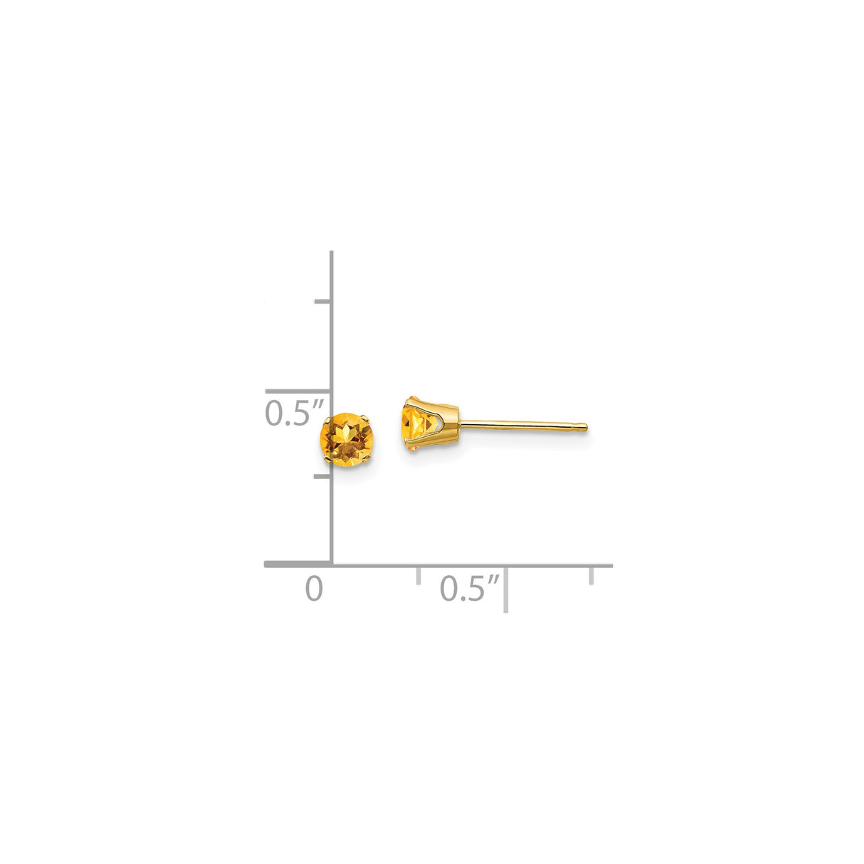 14k Yellow Gold Stud Earrings with Round Citrine in Four Prong Setting, Minimalist Style