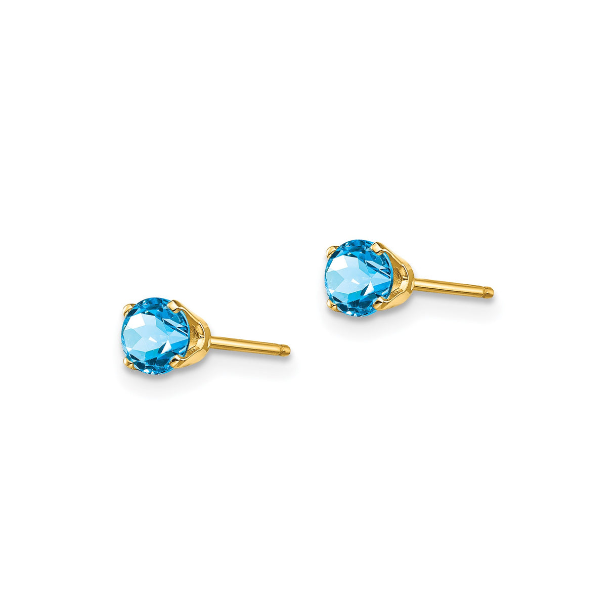 14k Yellow Gold Stud Earrings with Swiss Blue Topaz, Minimalist Birthstone Jewelry for Women