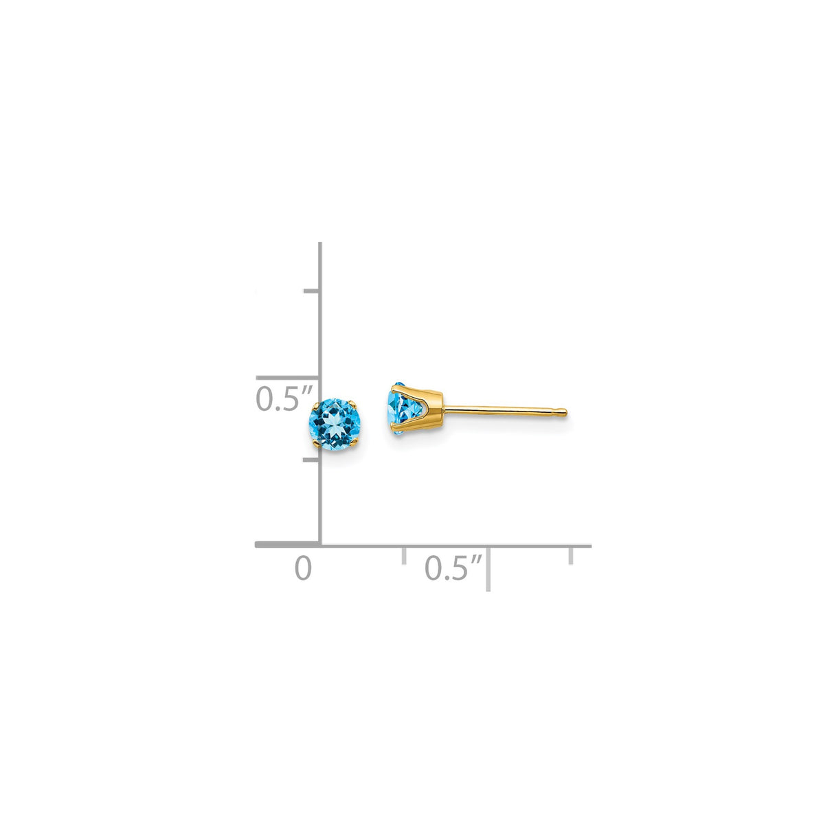 14k Yellow Gold Stud Earrings with Swiss Blue Topaz, Minimalist Birthstone Jewelry for Women
