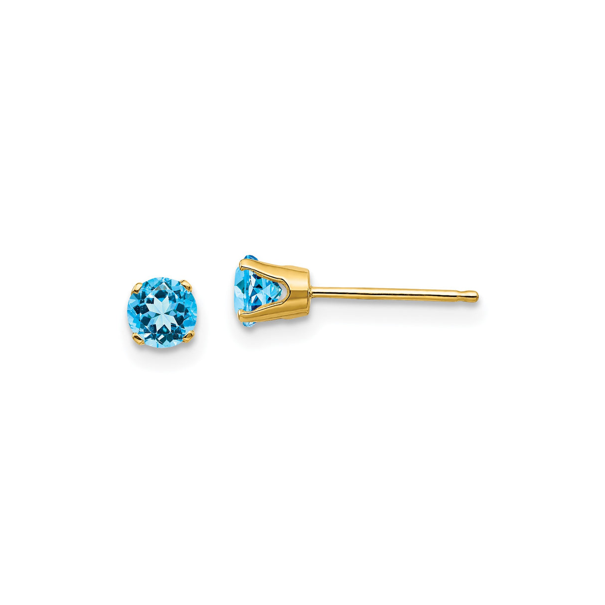 14k Yellow Gold Stud Earrings with Swiss Blue Topaz, Minimalist Birthstone Jewelry for Women