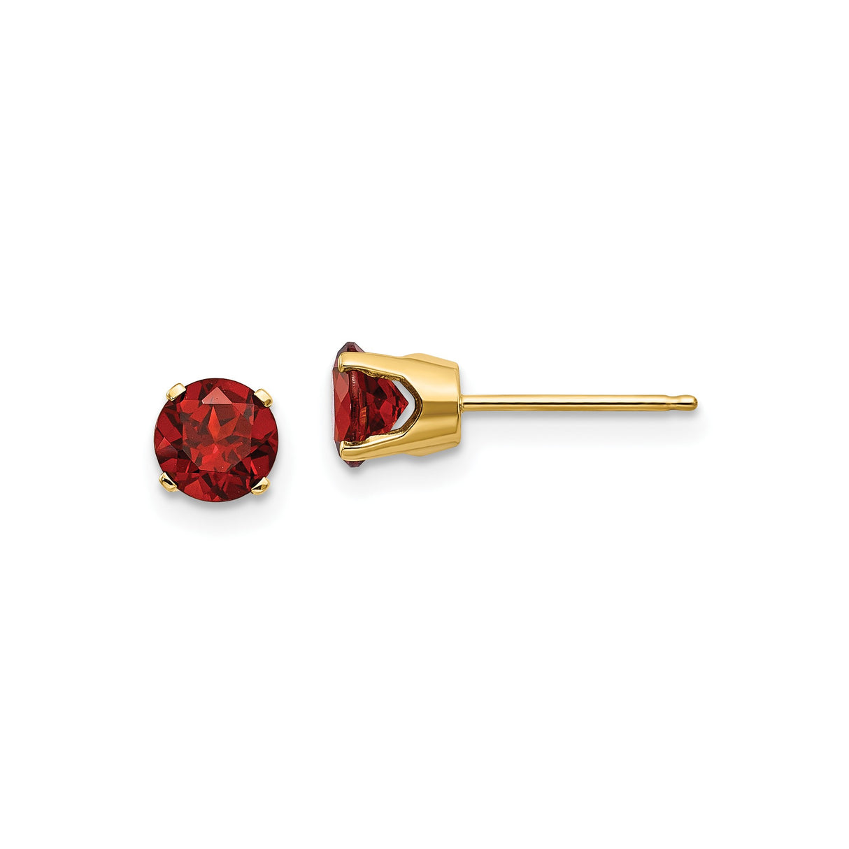 14k Yellow Gold Stud Earrings with Garnet, Round Cut Solitaire, Minimalist Style for Women