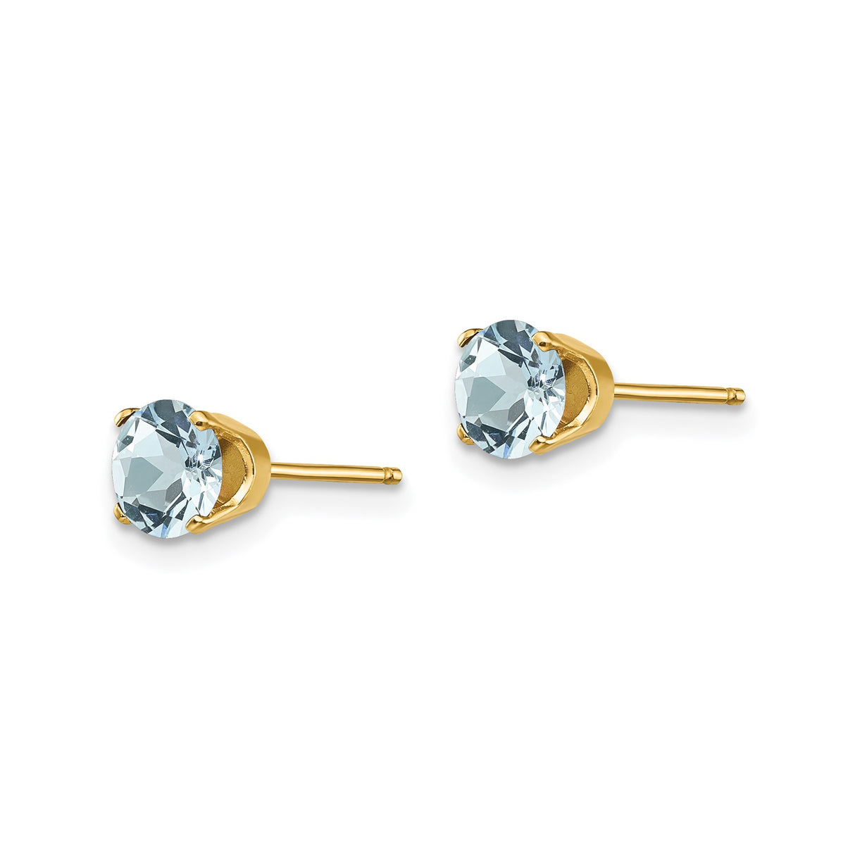 14k Yellow Gold Stud Earrings with Aquamarine, Round Cut, Classic Minimalist Style for Women