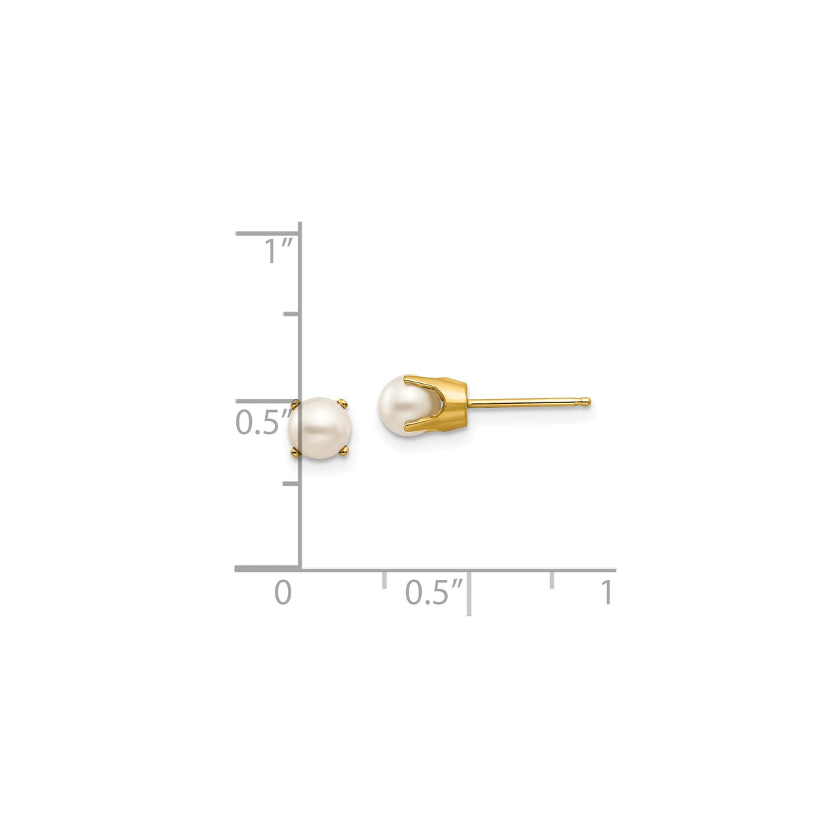 14k Yellow Gold Pearl Stud Earrings with Round White Cultured Pearls, Classic Minimalist Style