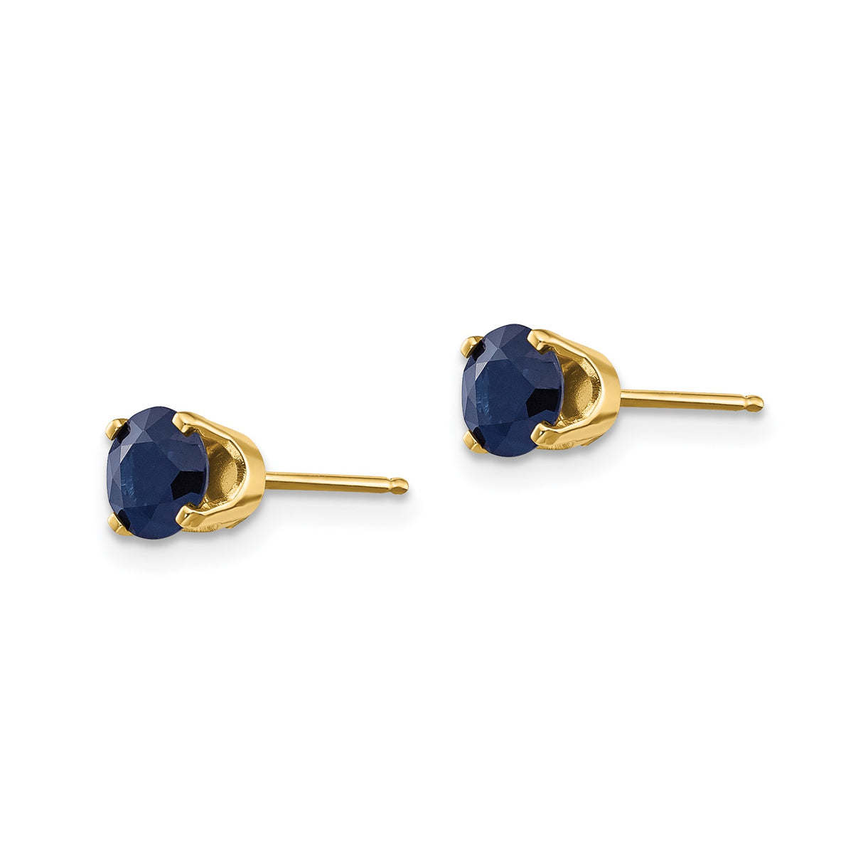 14k Yellow Gold Stud Earrings with Blue Sapphire, Round Cut, Four-Prong Setting