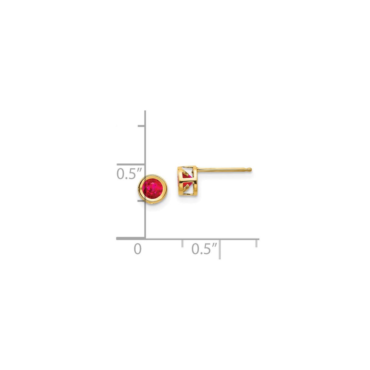 14k Yellow Gold Stud Earrings with Ruby, Round Bezel Set, Minimalist Design for Women