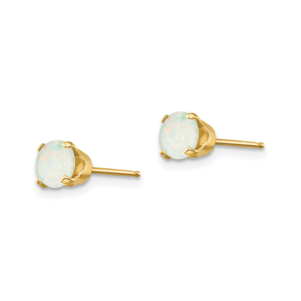 14k Yellow Gold Stud Earrings with Round Opal, Four Prong Setting, Minimalist Design for Women