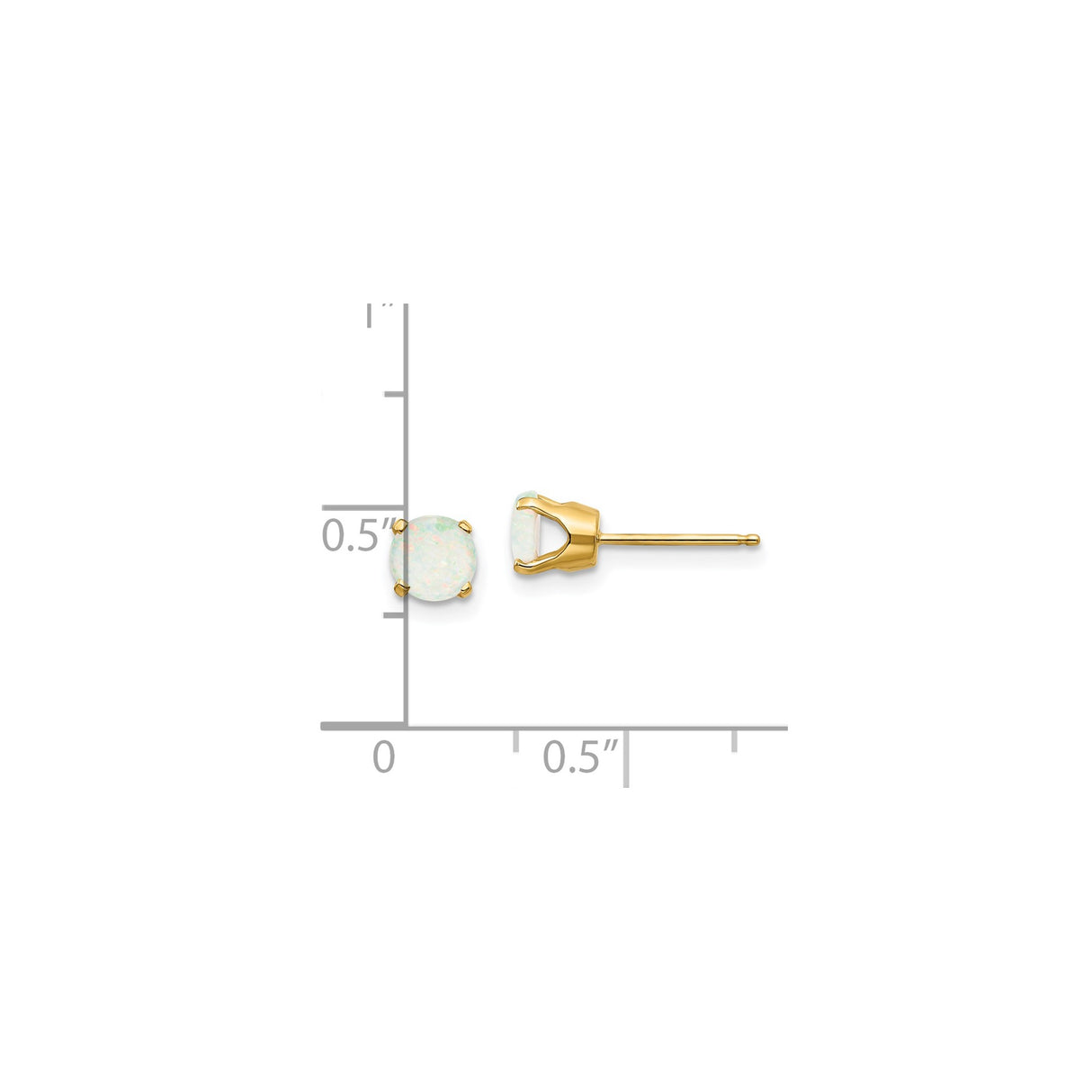 14k Yellow Gold Stud Earrings with Round Opal, Four Prong Setting, Minimalist Design for Women