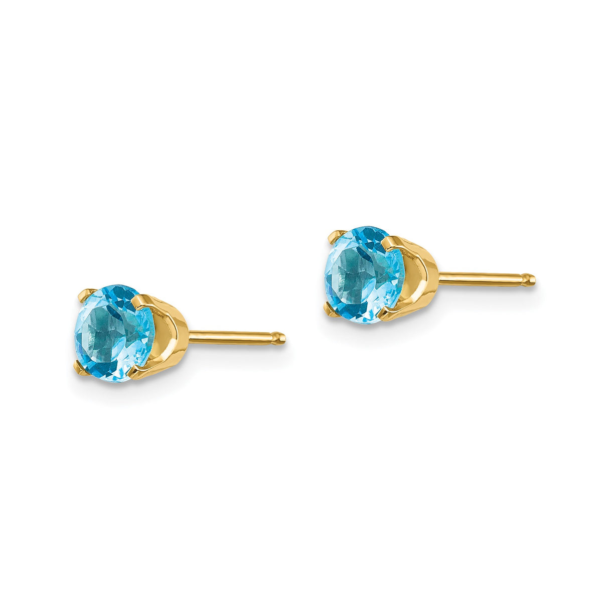 14k Yellow Gold Stud Earrings with Round Swiss Blue Topaz, Minimalist Classic Style
