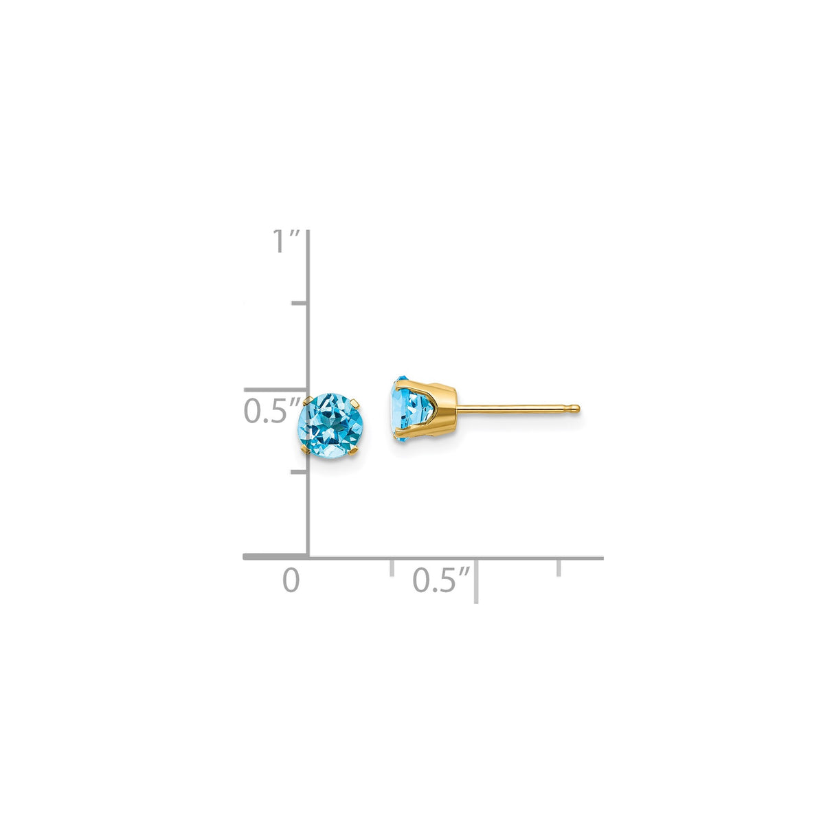 14k Yellow Gold Stud Earrings with Round Swiss Blue Topaz, Minimalist Classic Style