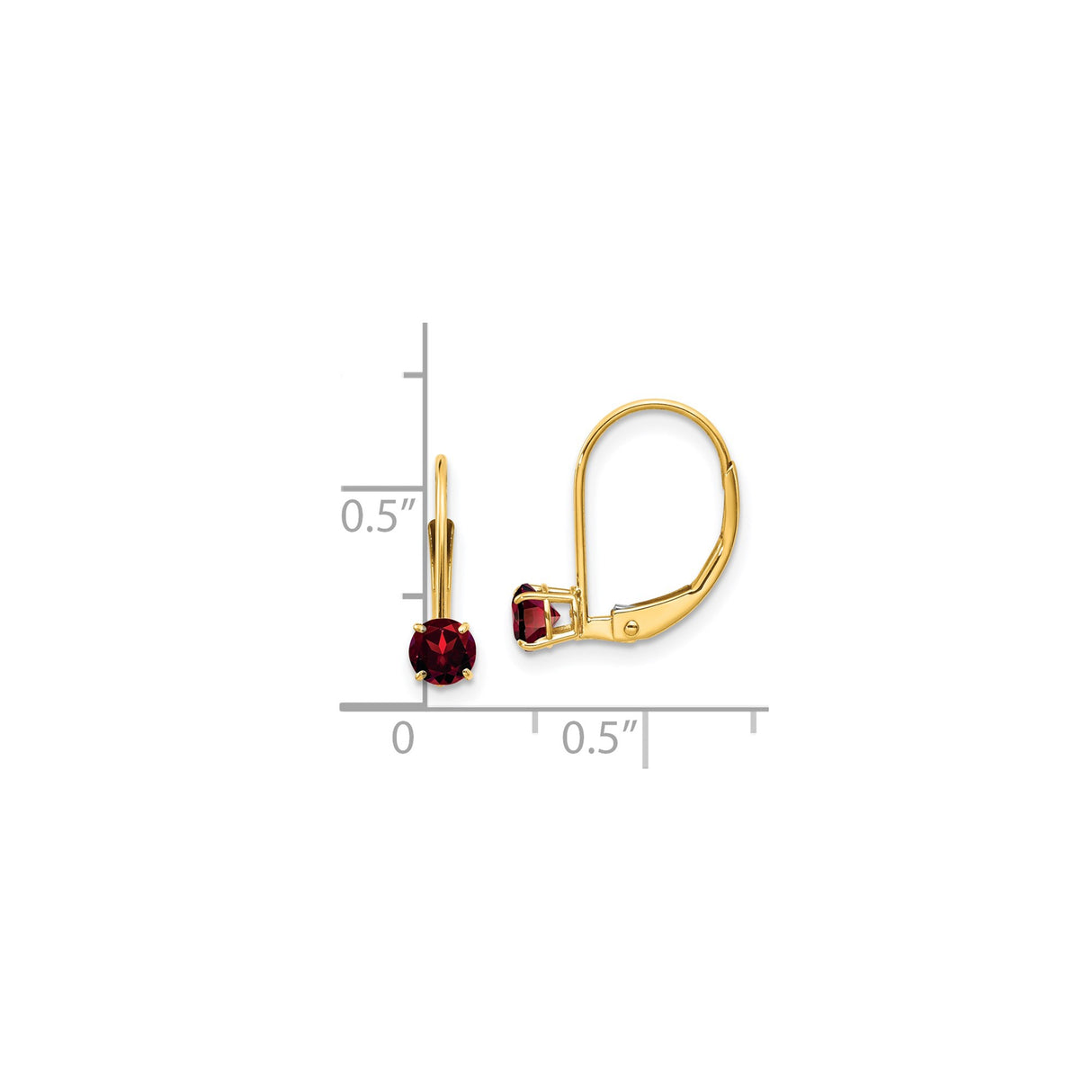 14k Yellow Gold Leverback Earrings with Garnet, Minimalist Drop Design for Women