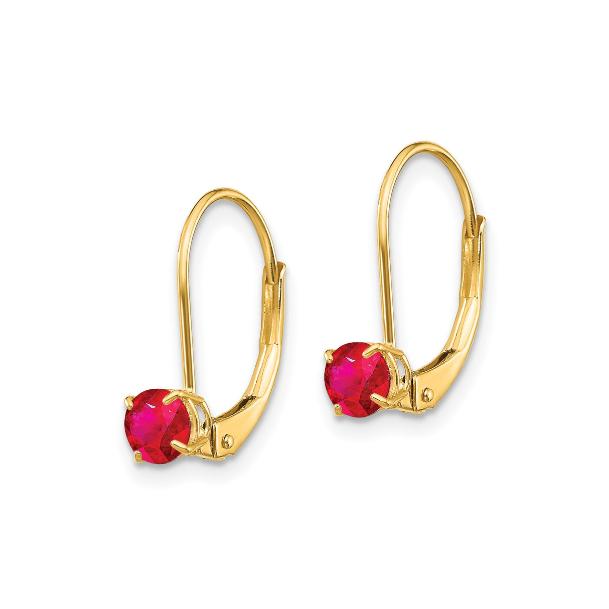 14k Yellow Gold Leverback Earrings with Ruby, Classic Drop Design for Women