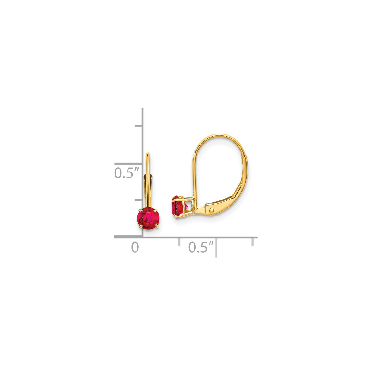 14k Yellow Gold Leverback Earrings with Ruby, Classic Drop Design for Women