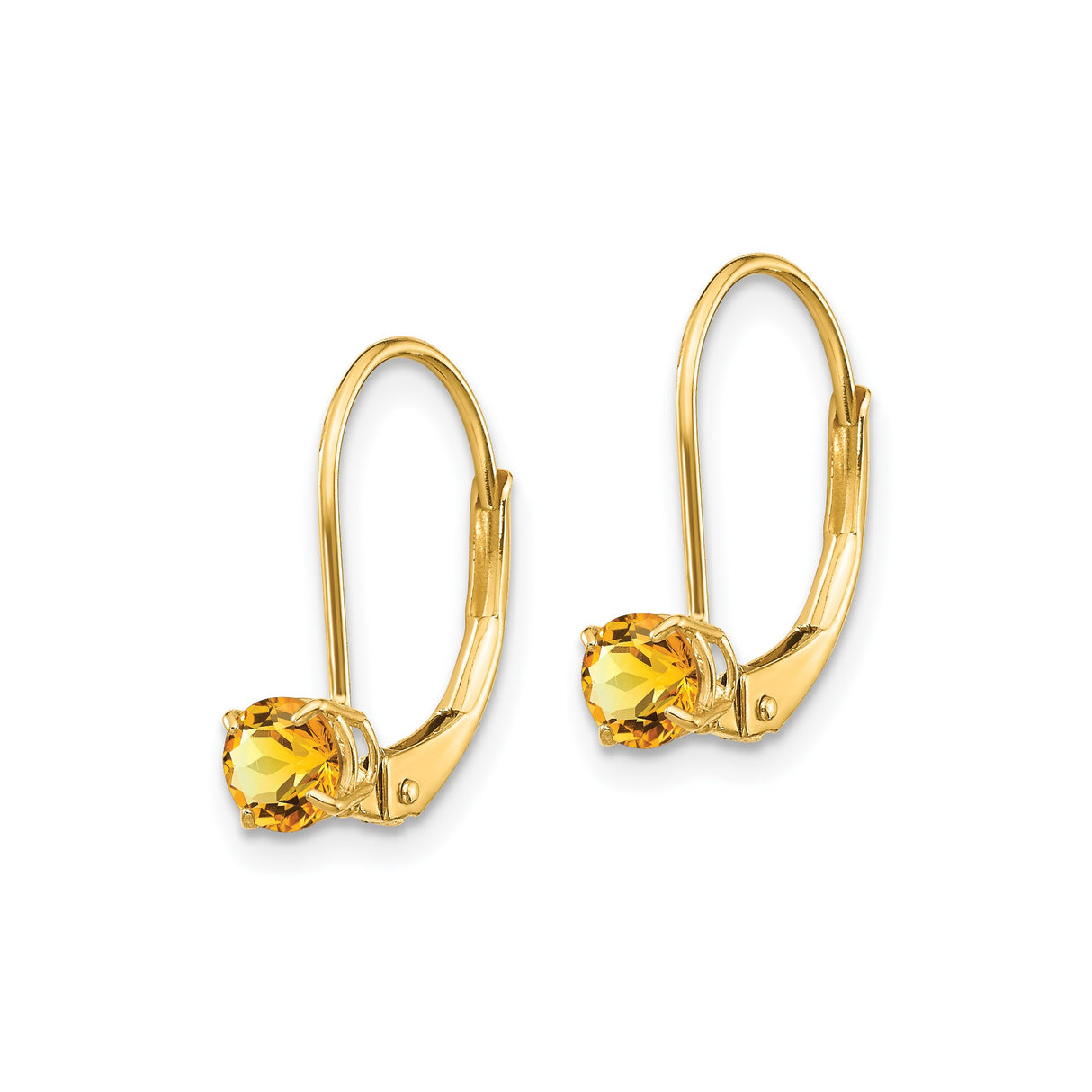 14k Yellow Gold Leverback Earrings with Round Citrine, Minimalist Drop Style for Women