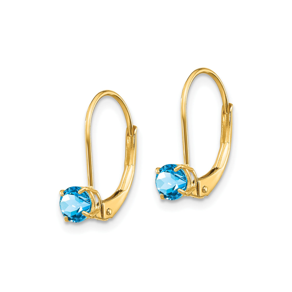 14k Yellow Gold Leverback Earrings with Swiss Blue Topaz, Minimalist Dangle Design
