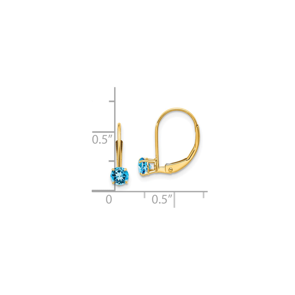 14k Yellow Gold Leverback Earrings with Swiss Blue Topaz, Minimalist Dangle Design