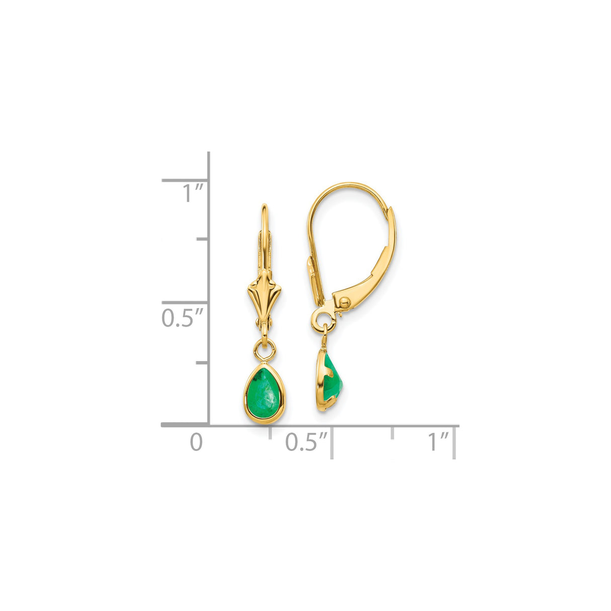 14k Yellow Gold Drop Earrings with Pear Shaped Emerald in Bezel Setting